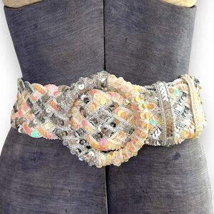 Vintage Sequin Embellsihed O-ring Belt Stretchy